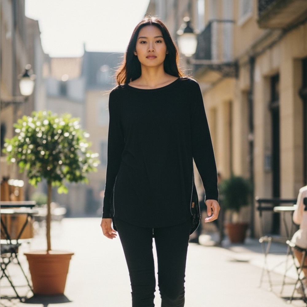 Trunk Ltd Black Knit Top Long Sleeve White Stitching Open Back